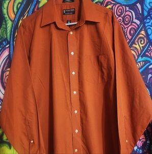 Stafford Men's Burnt Orange Casual Button Down Shirt